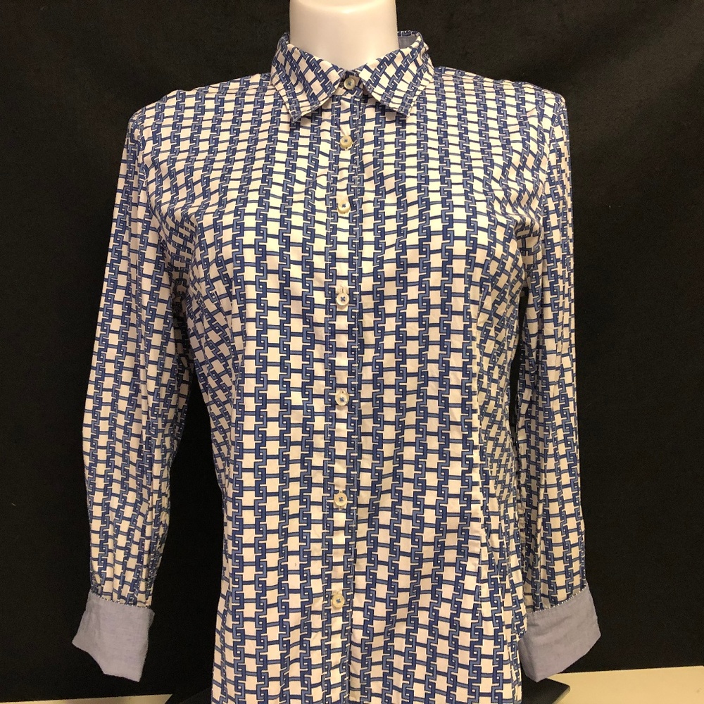 Tommy Hilfiger Women's Blue/White Print Blouse XL